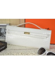 Hermes Kelly Clutch Bag Croco Leather K31 White Tl1530nB26