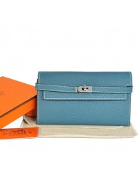 Hermes Kelly Wallet Togo Leather Bi-Fold Purse A708 Blue Tl2296De45