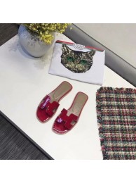 Hermes lady leather fashion Slipper HO808HMJ red Tl3371rf34