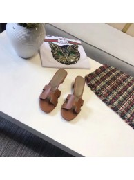 Hermes lady leather Slipper HO815HMJ Heel high 5CM brown Tl3331NP24