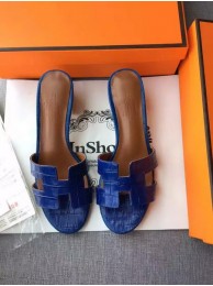 Hermes Leather Slipper HO742 Blue Tl3381DO87