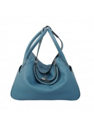 Hermes Lindy 30CM Blue Grainy Leather Havanne Shoulder Bag Tl1742jf20