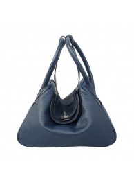 Hermes Lindy 30CM Dark Blue Grainy Leather Havanne Shoulder Bag Tl1744fj51