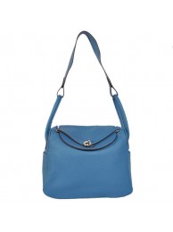 Hermes Lindy 30CM Havanne Handbags 1057 Blue Leather Silver Hardware Tl1943Mc61
