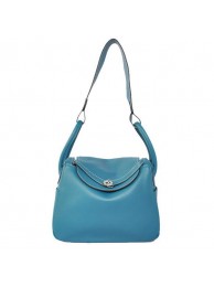 Hermes Lindy 30CM Havanne Handbags 1057 Mid Blue Leather Silver Hardware Tl1952gN72