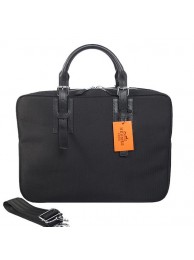 Hermes Mens Briefcase Canvas & Leather H1702D Black Tl1719Is79