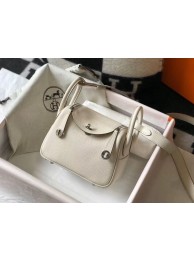 Hermes mini Lindy Original Togo Leather Bag LD19 White&Silver-Tone Metal Tl535UM91