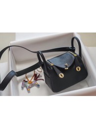 Hermes mini Lindy Togo Leather Bag LD19 black&gold-Tone Metal Tl552Ym74