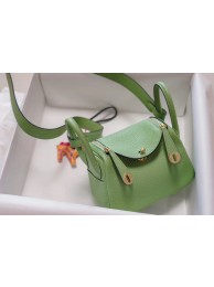 Hermes mini Lindy Togo Leather Bag LD19 green&gold-Tone Metal Tl544mV18