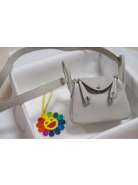 Hermes mini Lindy Togo Leather Bag LD19 grey&Silver-Tone Metal Tl547vX33