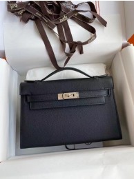 Hermes Original Epsom Leather KEL2278 black&Silver-Tone Metal Tl364VI95