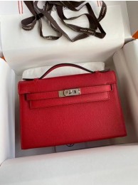 Hermes Original Epsom Leather KEL2278 red&Silver-Tone Metal Tl379MB38
