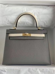 Hermes Original Epsom Leather KEL2578 dark grey&cream Tl339DI37