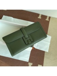 Hermes Original jige swift Leather Clutch 37088 blackish green Tl262Lo54