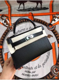 Hermes original mini Kelly chevre mysore K19CM black&silver Metal Tl605nS91