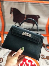 Hermes original mini Kelly chevre mysore K19CM Blackish green&silver Metal Tl592rh54