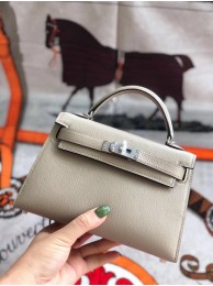 Hermes original mini Kelly chevre mysore K19CM light grey&silver Metal Tl588fo19