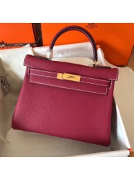 Hermes original Togo leather kelly bag KL320 fuchsia Tl698JD28