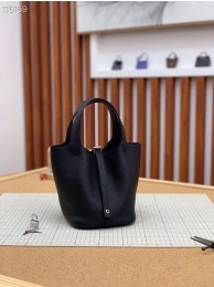 Hermes Picotin Lock 22cm Bags Original Litchi Leather HPL1048 Black Tl536DV39