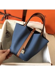 Hermes Picotin Lock PM Bags Original Leather H8688 blue&brown Tl664MO84