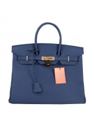 High Quality Hermes Birkin 35CM Tote Bag Dark Blue Original Leather H35 Gold Tl1671pR54