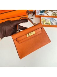High Quality Hermes Kelly 19cm Shoulder Bags Epsom Leather KL19 Gold hardware orange Tl211pR54