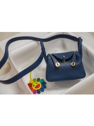 High Quality Imitation Hermes mini Lindy Togo Leather Bag LD19 blue&gold-Tone Metal Tl546Vu82
