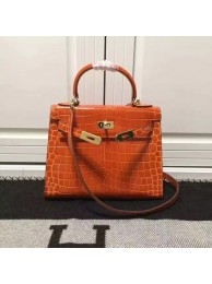 Imitation AAA Hermes Kelly 28cm Shoulder Bag Croco Leather K28 Orange Tl903kf15