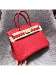 Imitation AAA Hermes Real ostrich leather birkin bag BK35 red Tl743RP55