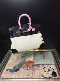 Imitation Hermes Birkin 30CM Tote Bags Black&Offwhite H30 Gold Tl1020KV93