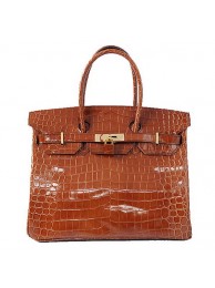 Imitation Hermes Birkin 35CM Tote Bag Brown Iridescent Croco Leather Gold Tl1611VO34