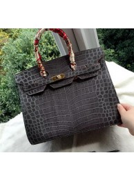 Imitation Hermes Birkin 35CM Tote Bag Croco Leather H35CO Grey Tl1288uq94