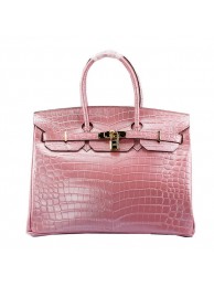 Imitation Hermes Birkin 35CM Tote Bag Light Pink Iridescent Croco Leather Gold Tl1607SU58