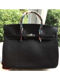 Imitation Hermes Birkin 40CM Bag Black Litchi Leather BK40 Silver Tl1118Tm92