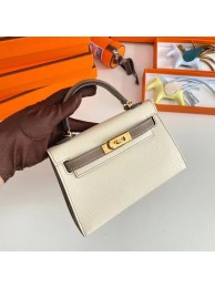 Imitation Hermes Kelly 19cm Shoulder Bags Epsom Leather KL19 Gold hardware Cream&gray Tl215Nj42