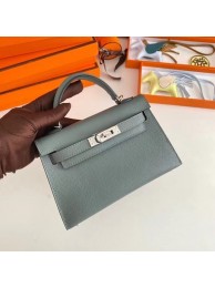 Imitation Hermes Kelly 19cm Shoulder Bags Epsom Leather KL19 Silver hardware Almond green Tl184lH78