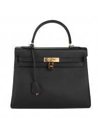 Imitation Hermes Kelly 32cm Shoulder Bag Black Original Leather K32 Gold Tl1653uq94