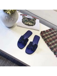 Imitation Hermes lady leather fashion Slipper HO812HMJ blue Tl3353RC38