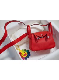 Imitation Hermes mini Lindy Togo Leather Bag LD19 red&Silver-Tone Metal Tl549lH78