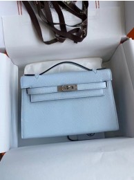 Imitation Hermes Original Epsom Leather KEL2278 sky blue&Silver-Tone Metal Tl372Dl40