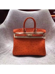 Imitation Hermes Real ostrich leather birkin bag BK35 orange Tl737Dl40