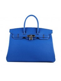 Imitation High Quality Hermes Birkin 35CM Tote Bags Blue Grainy Leather H-35 Silver Tl1423Bo39