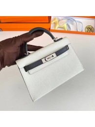 Imitation High Quality Hermes Kelly 19cm Shoulder Bags Epsom Leather KL19 Silver hardware white&black Tl218HH94