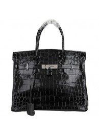 Knockoff AAAAA Hermes Birkin 30CM Tote Bags Black Iridescent Croco Leather Silver Tl1619Jc39