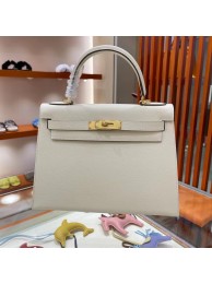 Knockoff AAAAA Hermes Kelly 28cm Shoulder Bags Epsom Leather KL28 creamy-white Gold hardware Tl159Jc39