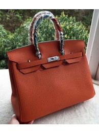 Knockoff Hermes Birkin 35CM Tote Bag Orange Calfskin Leather BK35 Silver Tl1122yN38