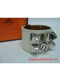 Luxury 2009 Hermes White Leather Silver Bangle 1171 Tl2862QT69
