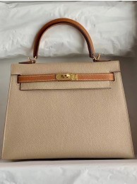 Luxury Hermes Original Epsom Leather KEL2578 light grey&brown Tl343bE46
