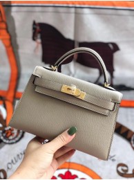 Luxury Hermes original mini Kelly chevre mysore K19CM light grey&Gold Metal Tl589kp43