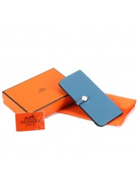 Replica Fashion Hermes Dogon Togo Leather Wallet Travel Case A808 Blue Tl2321yI43
